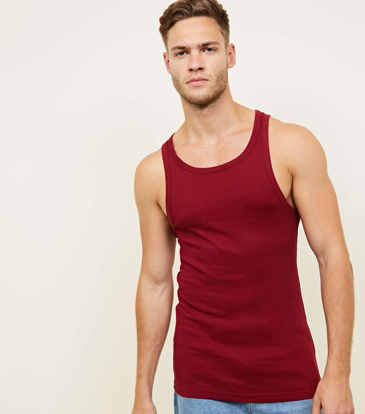 Dark Red Muscle Fit Ribbed Vest