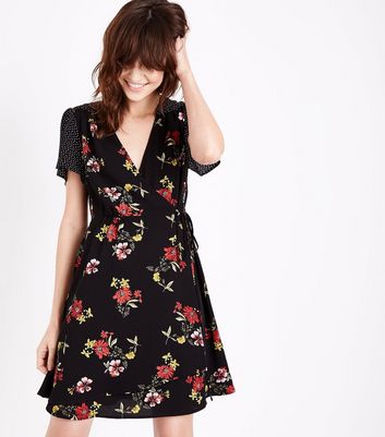 black wrap dress new look