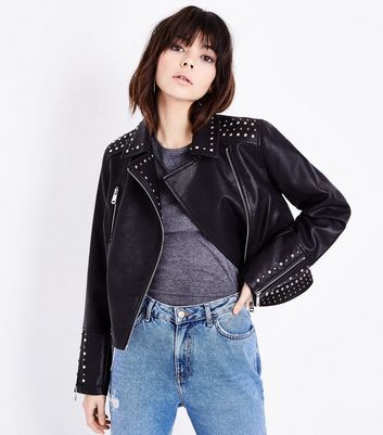 leather look biker jeans