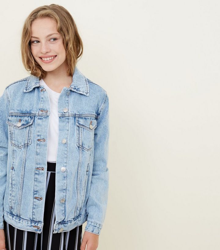 Girls Pale Blue Oversized Denim Jacket New Look