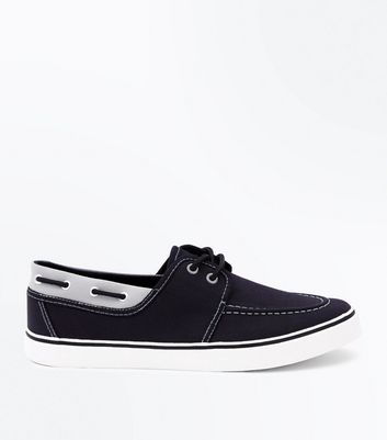 Black Lace Up Canvas Boat Shoes | New Look