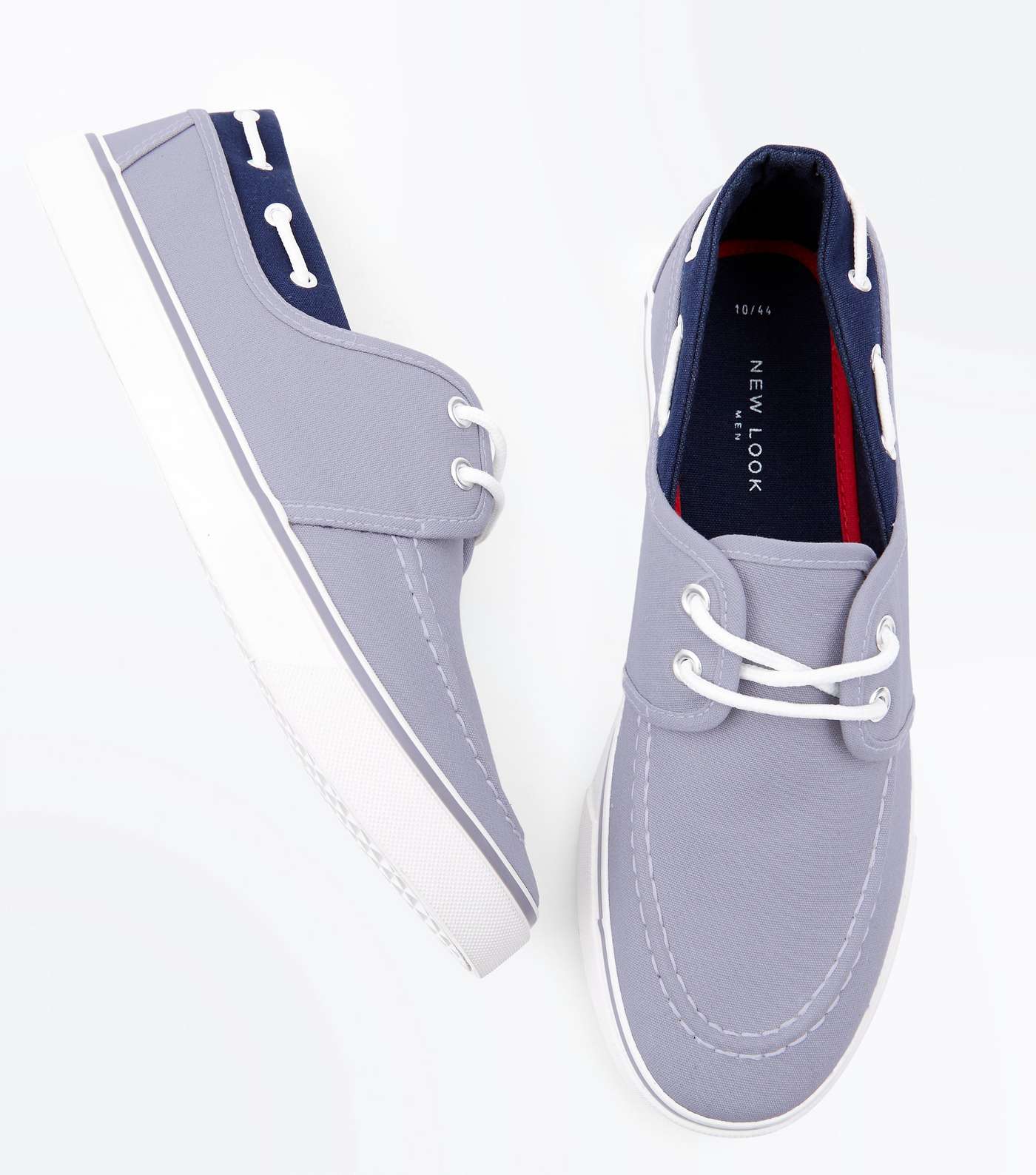 Grey Lace Up Canvas Boat Shoes Image 4