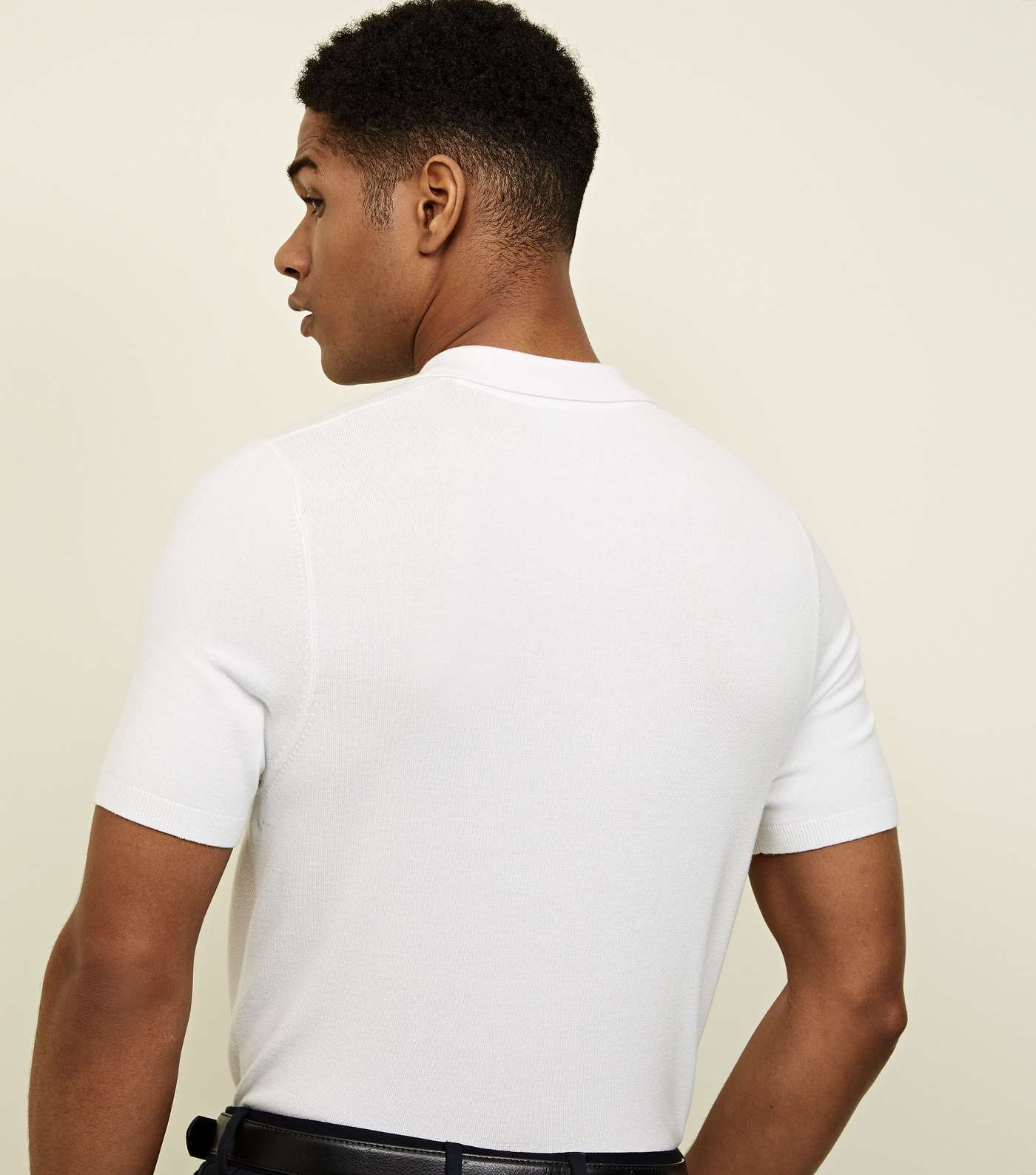 White Knit Slim Fit Polo Shirt Image 3