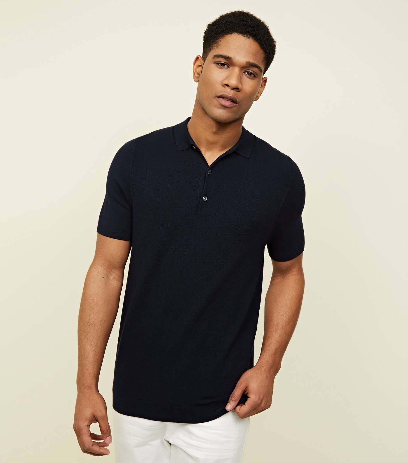 Navy Knitted Slim Fit Polo Shirt