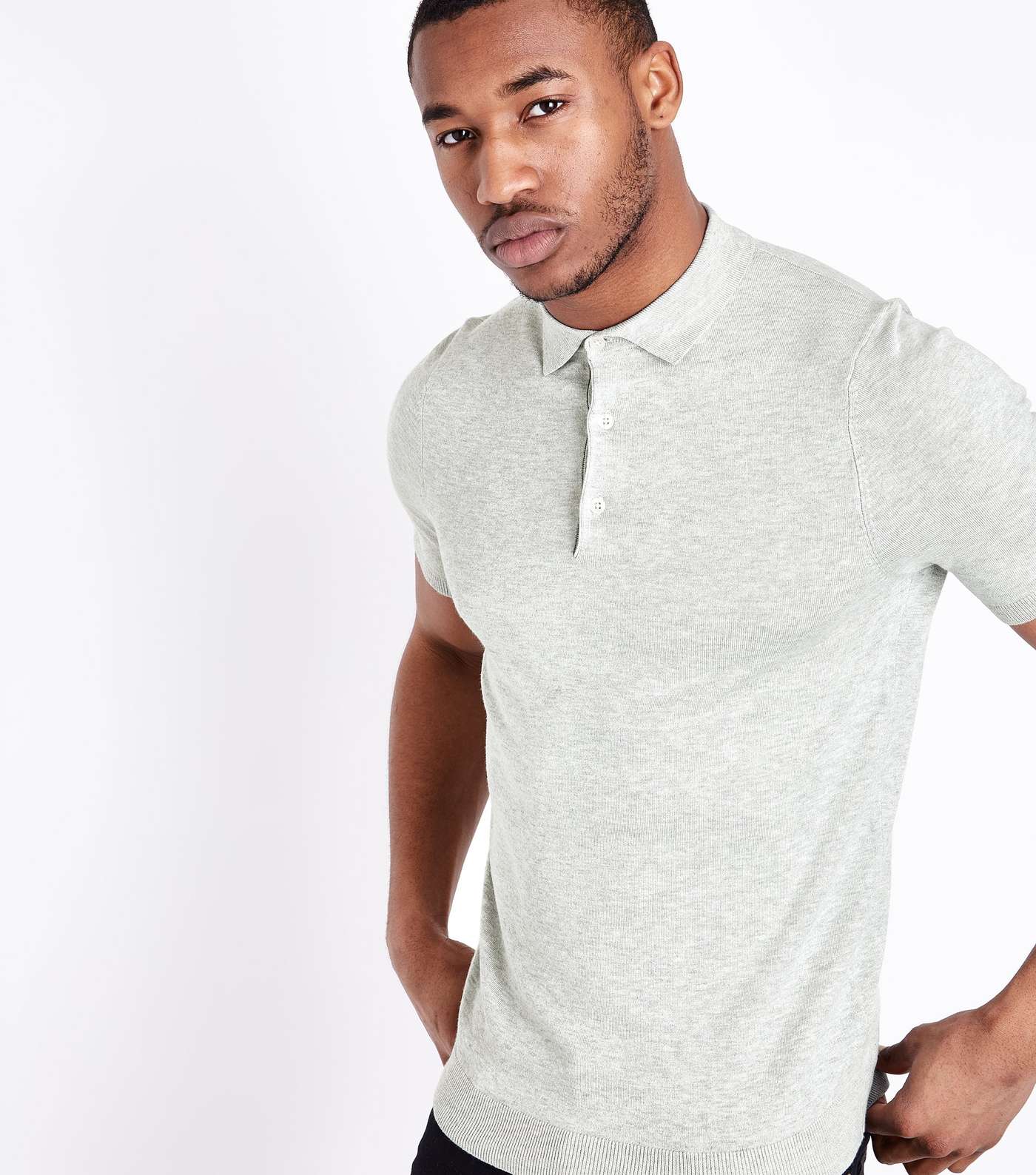 Grey Knit Muscle Fit Polo Shirt