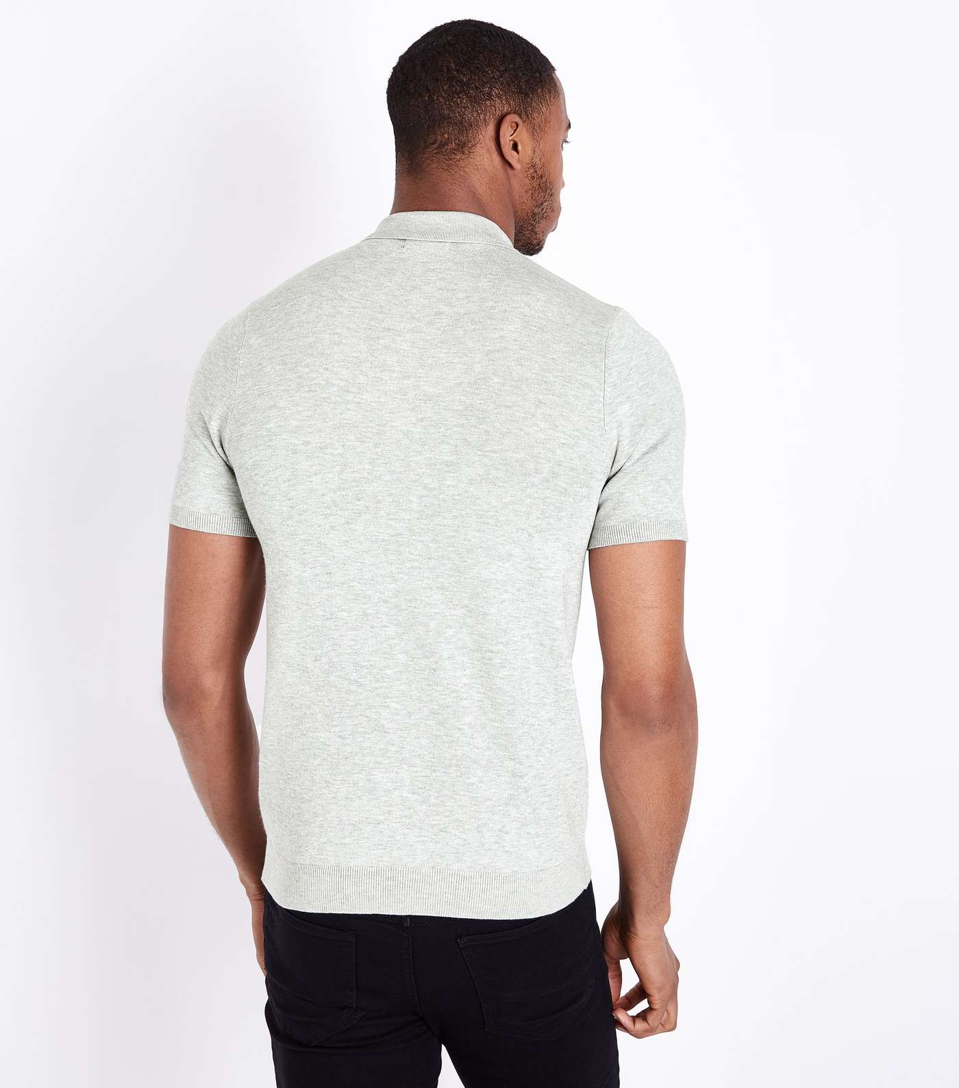 Grey Knit Muscle Fit Polo Shirt Image 3