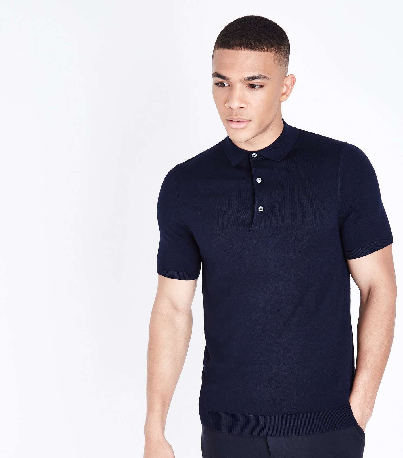 Navy Knit Muscle Fit Polo Shirt