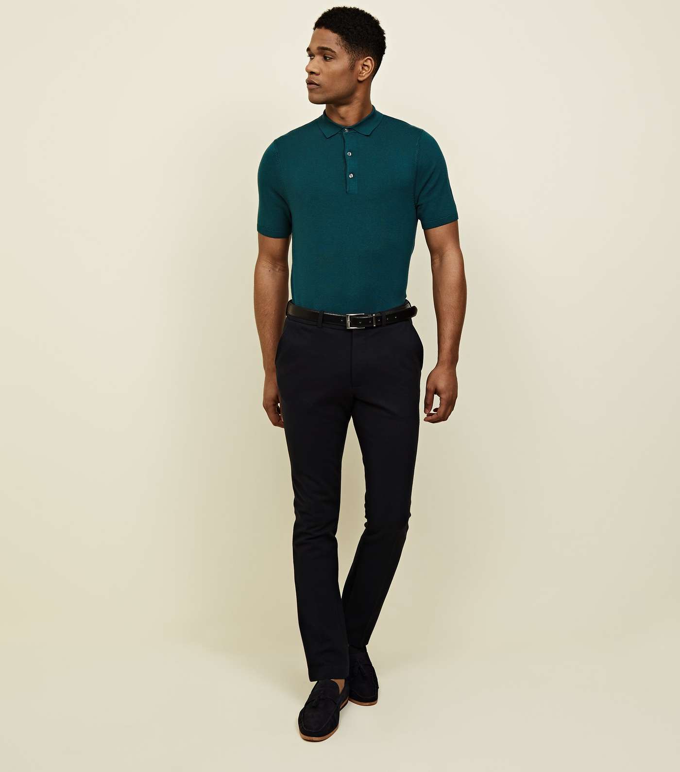 Teal Knit Muscle Fit Polo Shirt Image 5