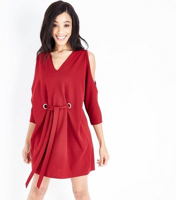burgundy cold shoulder dress