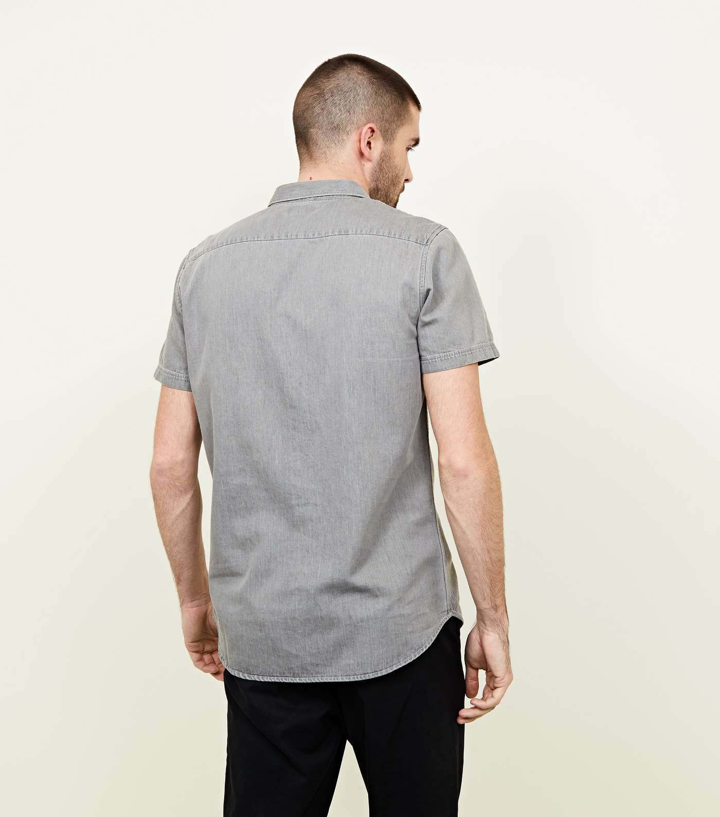Grey Short Sleeve Denim Shirt Image 3