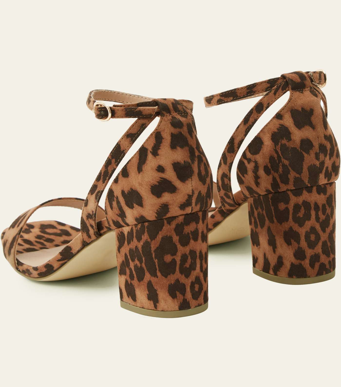 Wide Fit Stone Leopard Print Suedette Square Toe Heels Image 4