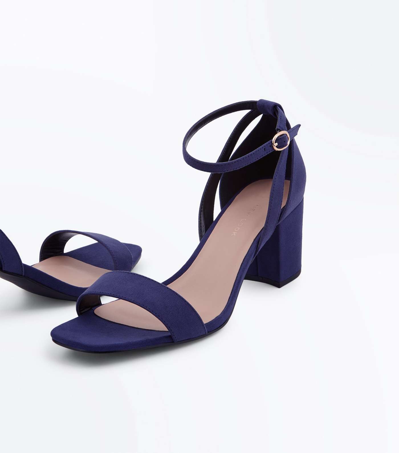 Wide Fit Navy Suedette Square Toe Heeled Sandals Image 4