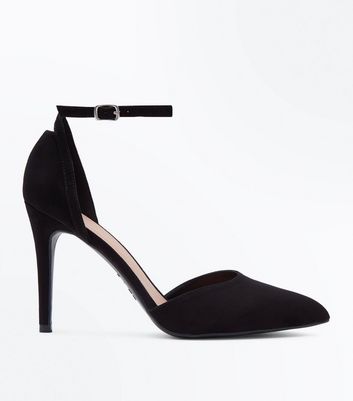 Black Suedette Ankle Strap Pointed Courts | New Look