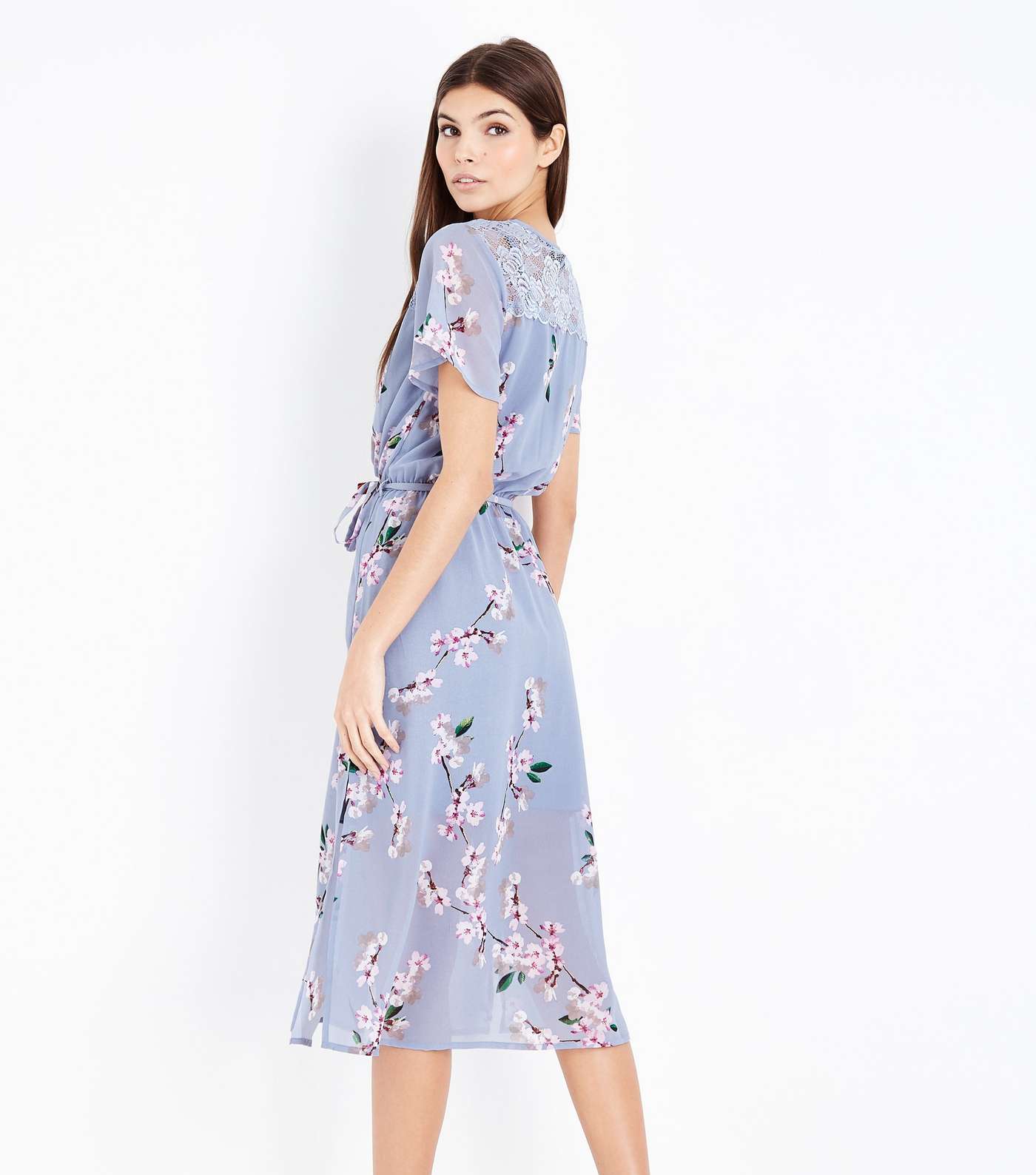 Lilac Floral Lace Shoulder Midi Dress Image 2