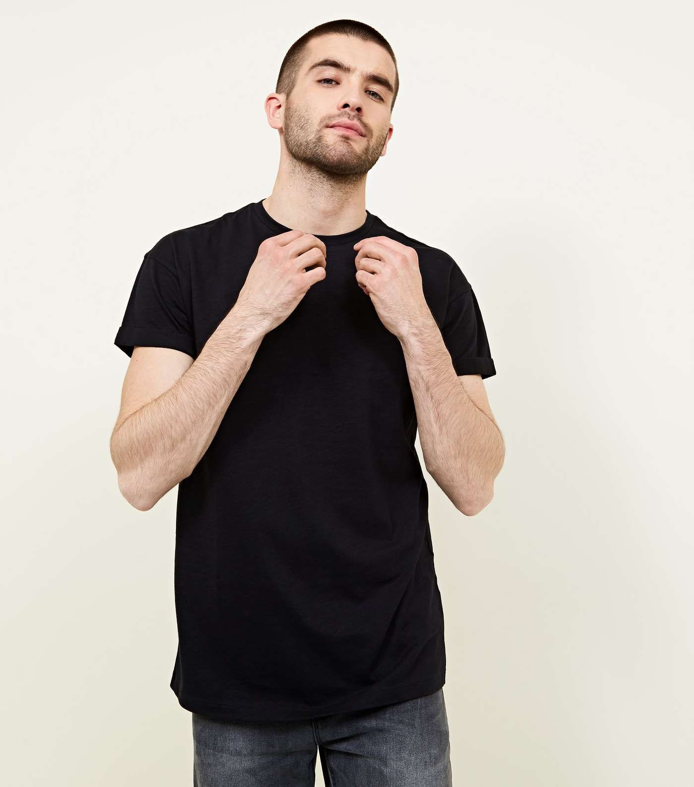 Black Rolled Sleeve T-Shirt
