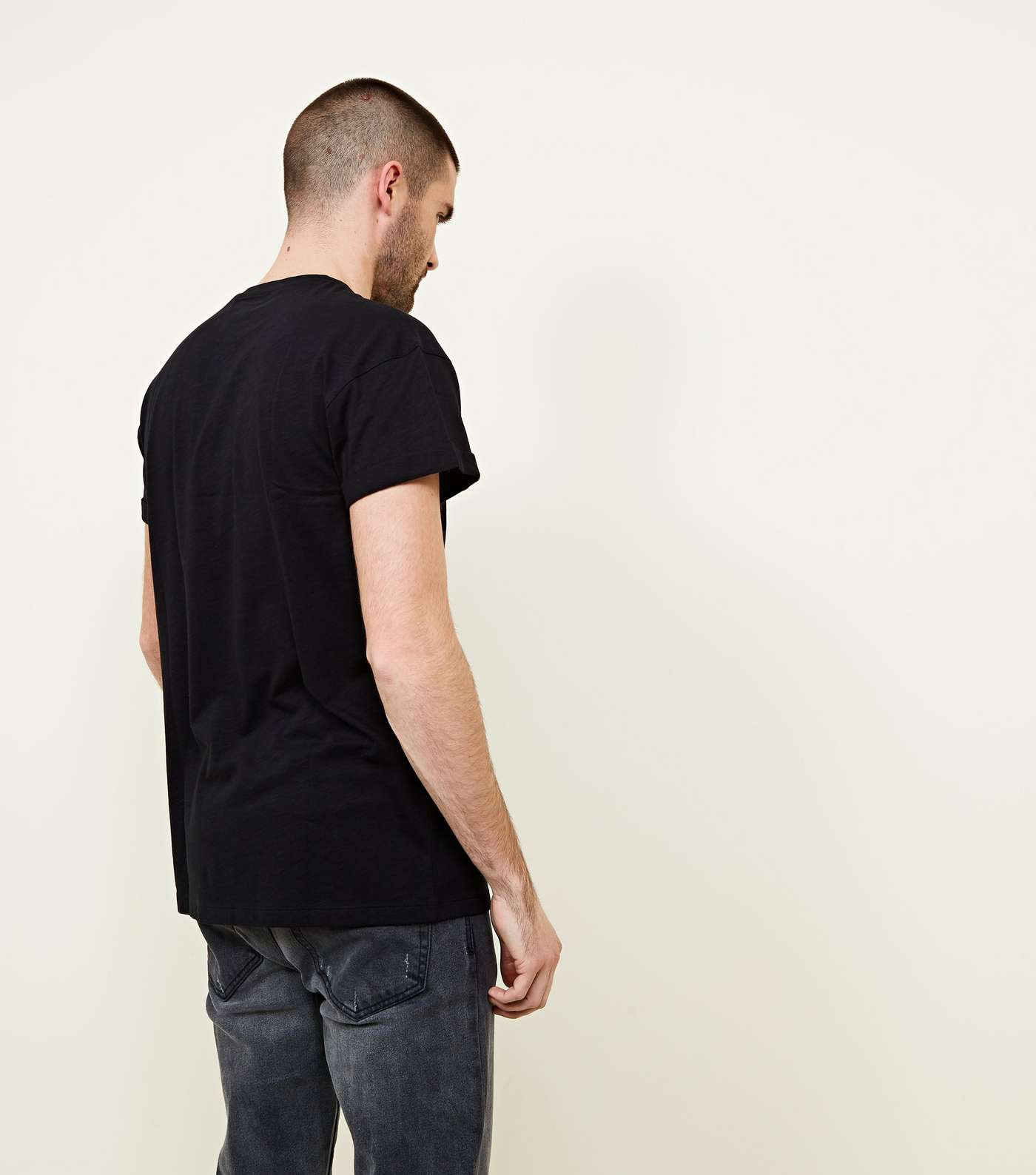 Black Rolled Sleeve T-Shirt Image 3