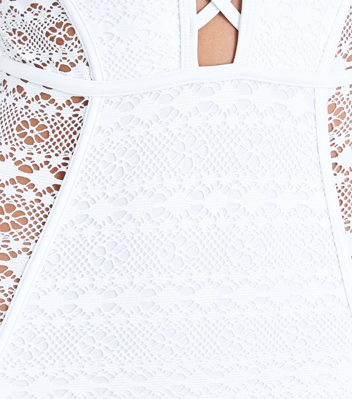 White Crochet Plunge Lattice Front Swimsuit Image 5