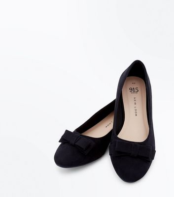 Girls Black Suedette Bow Ballet Pumps 