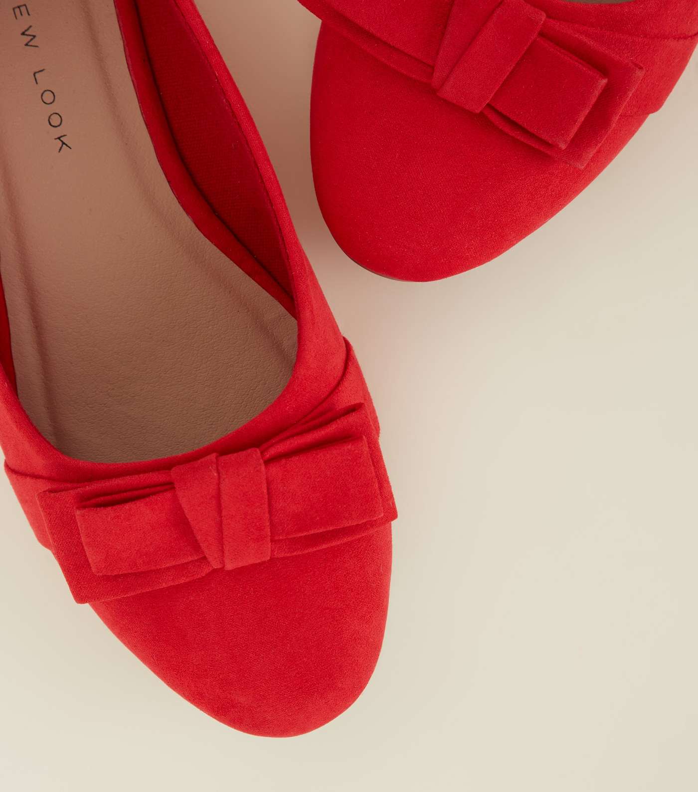 Girls Red Suedette Bow Ballet Pumps Image 3