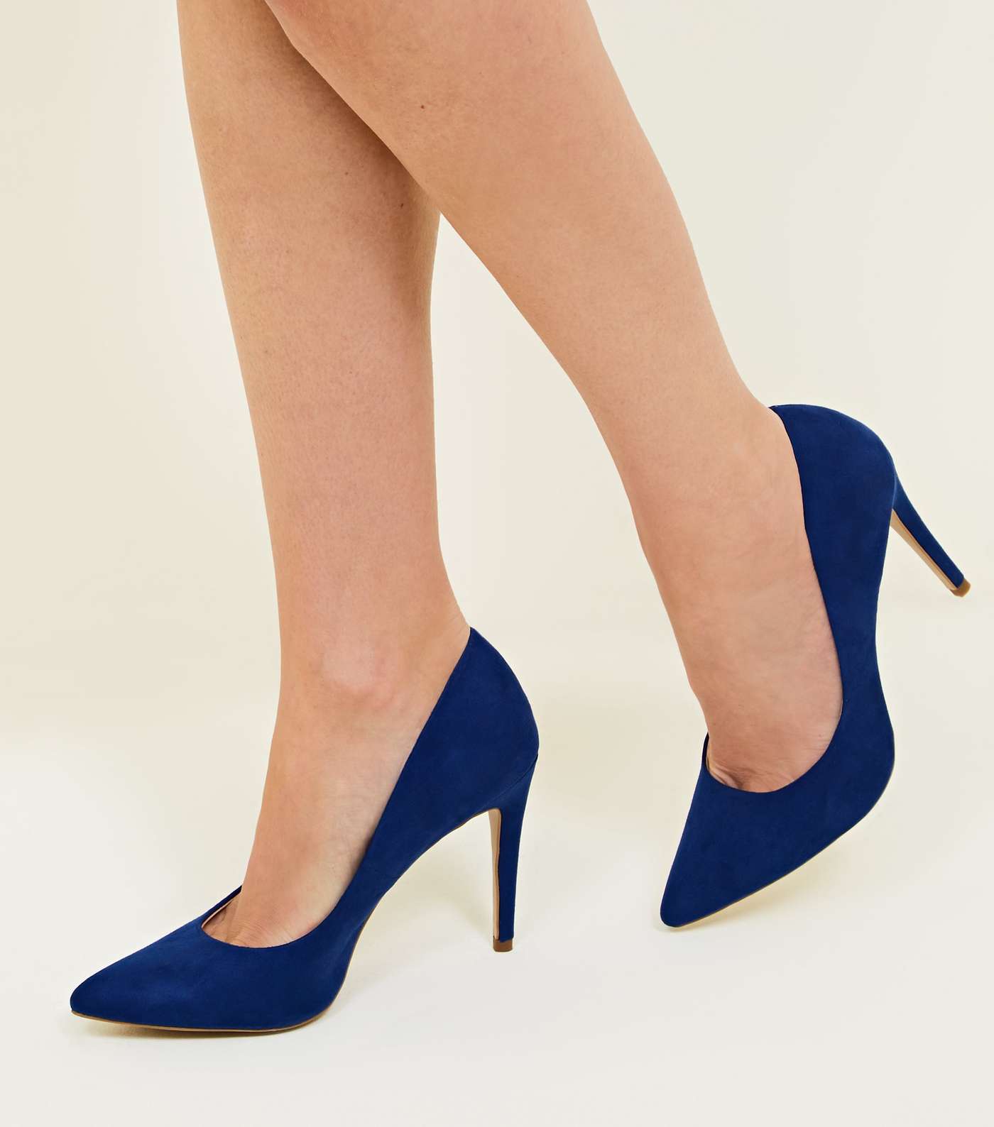 Blue Suedette Pointed Court Shoes Image 2