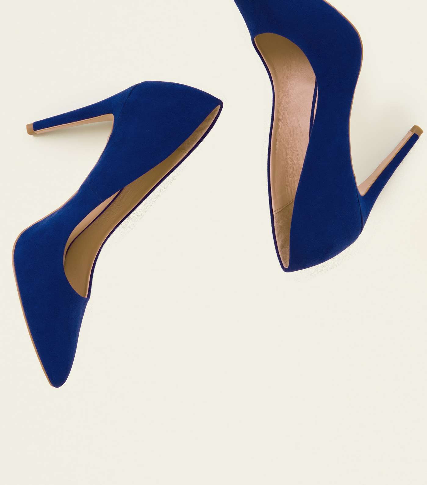 Blue Suedette Pointed Court Shoes Image 4