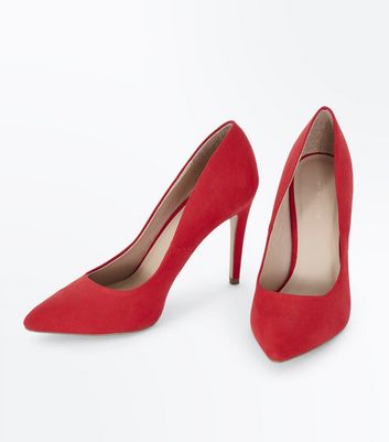 Red Suedette Pointed Court Shoes