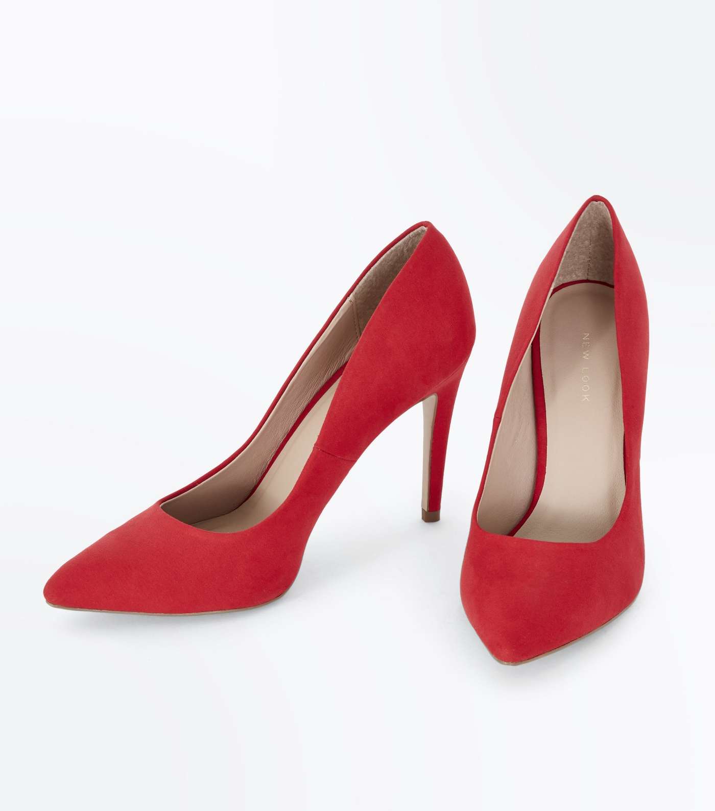 Red Suedette Pointed Court Shoes Image 3