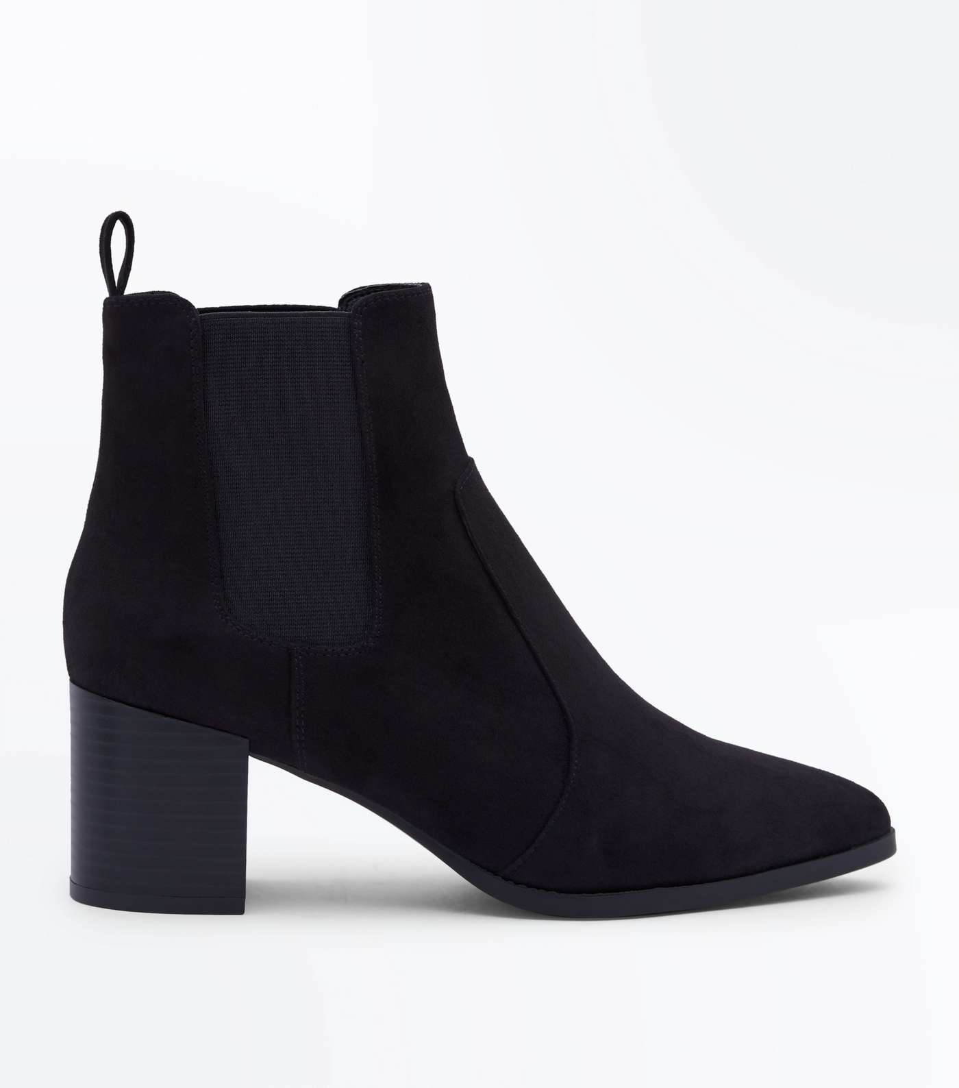 Black Suedette Pointed Heeled Chelsea Boots