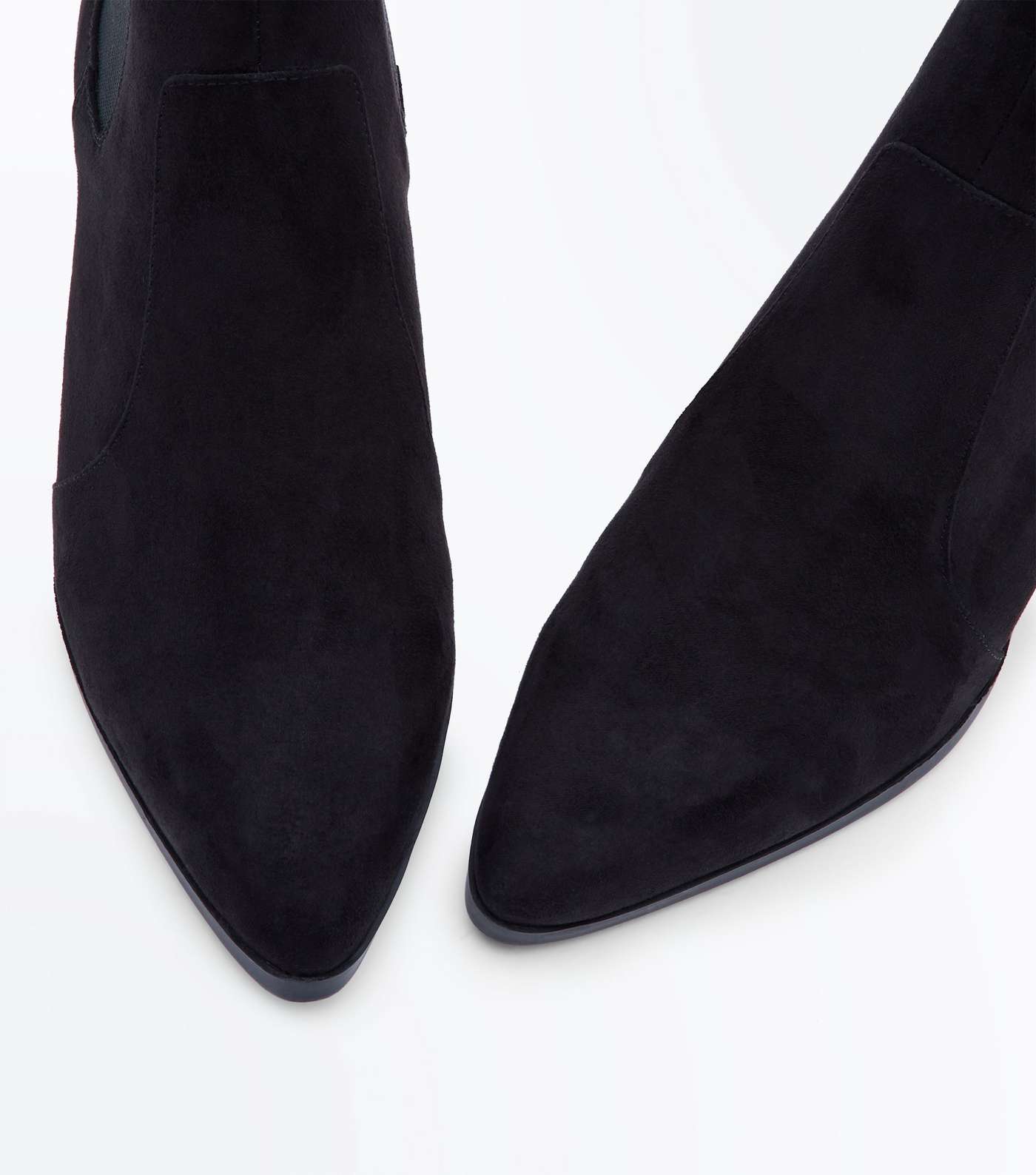 Black Suedette Pointed Heeled Chelsea Boots Image 3