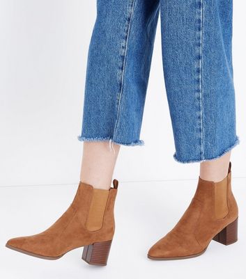 Tan Suedette Pointed Heeled Chelsea Boots New Look