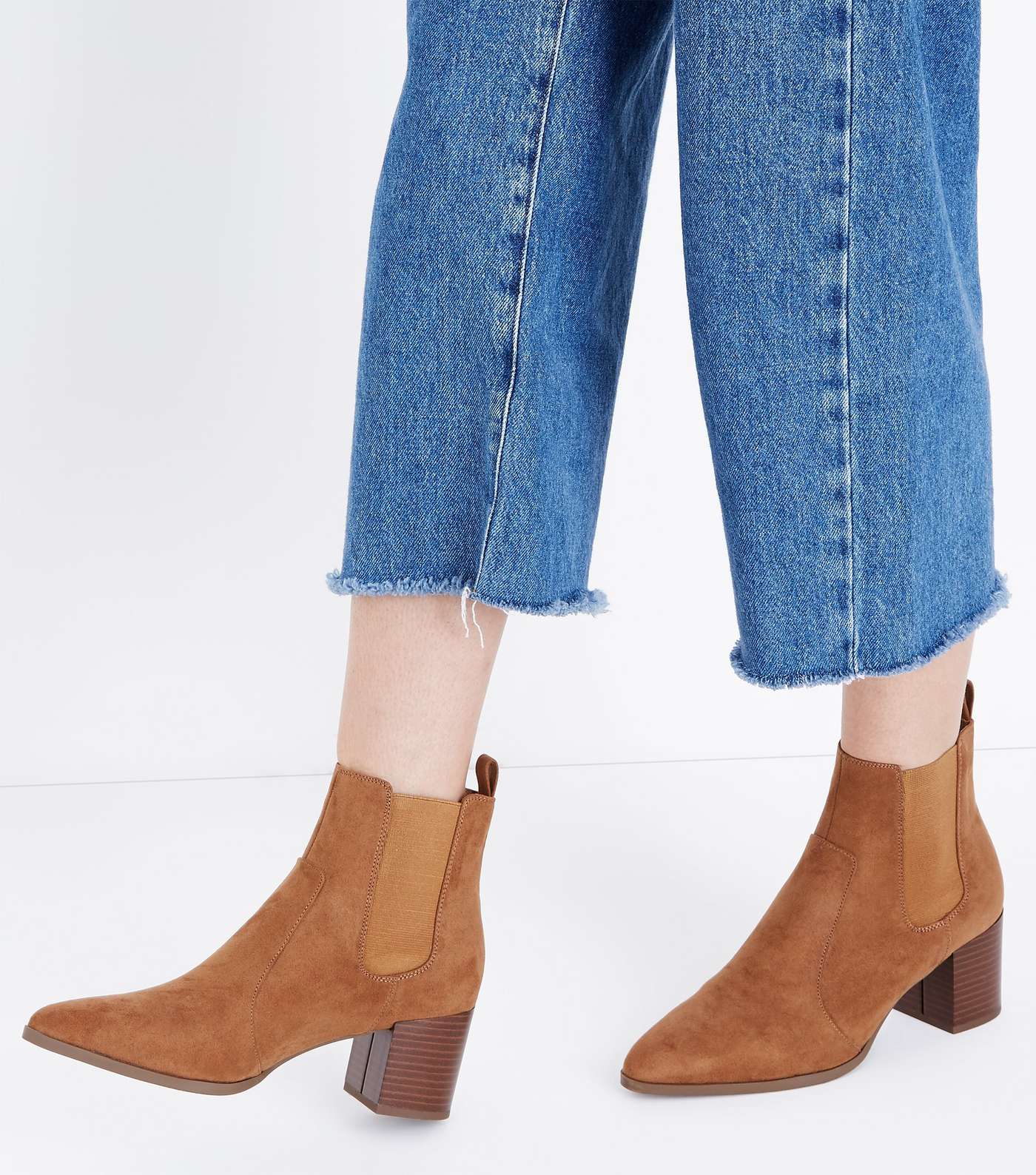 Tan Suedette Pointed Heeled Chelsea Boots Image 2