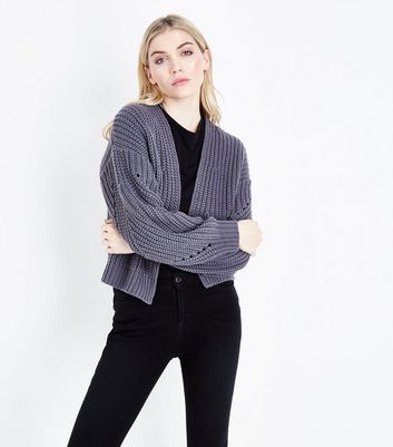 Dark Grey Pointelle Balloon Sleeve Cardigan | New Look Dark Grey Pointelle Balloon Sleeve Cardigan | New Look