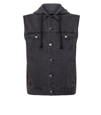 Men's sleeveless 2025 hooded denim jacket