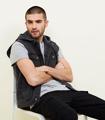 Men's sleeveless hooded denim jacket online