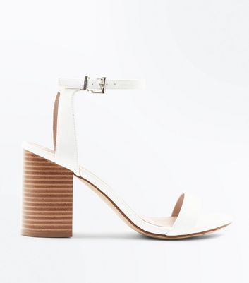 White Leather-Look Wooden Block Heel 