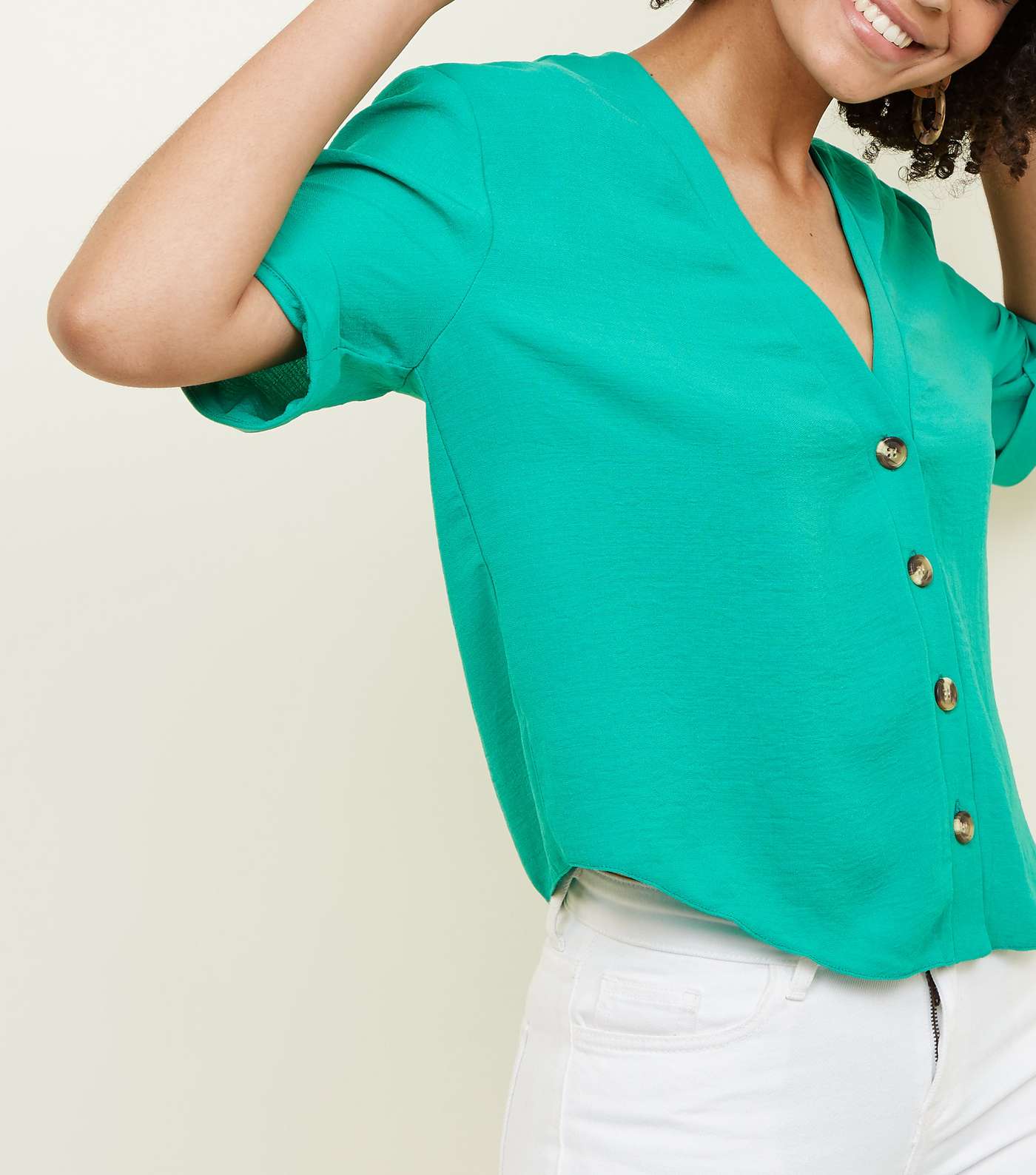 Green V-Neck Boxy Shirt Image 5