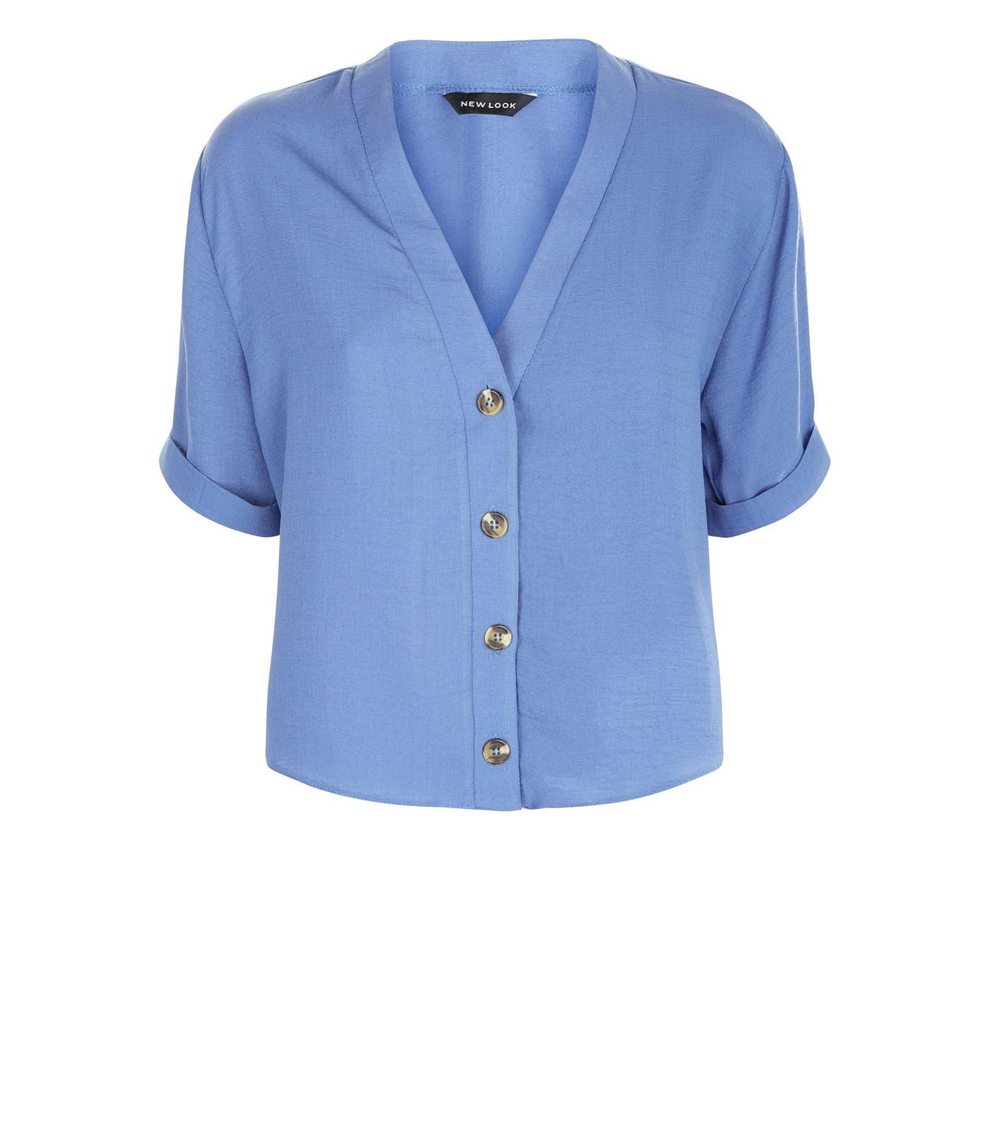 Blue V-Neck Boxy Shirt Image 4