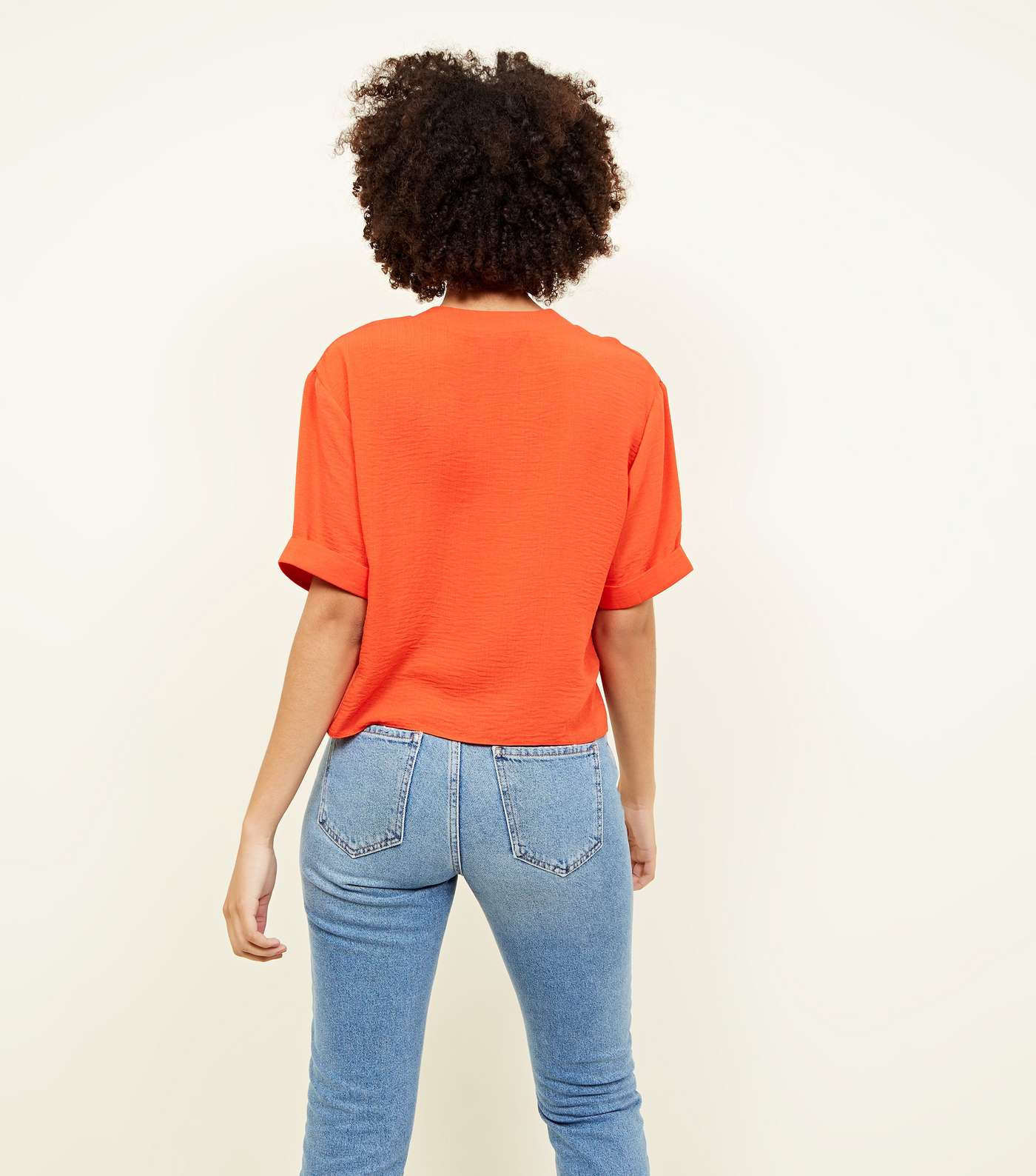 Orange V-Neck Boxy Shirt Image 3