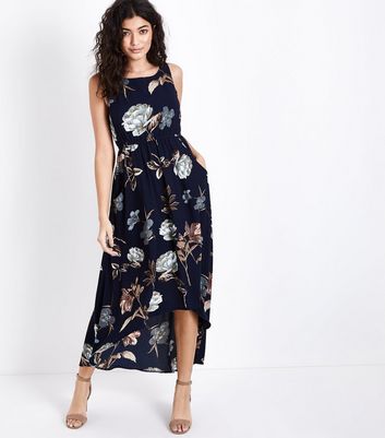 navy floral print maxi dress