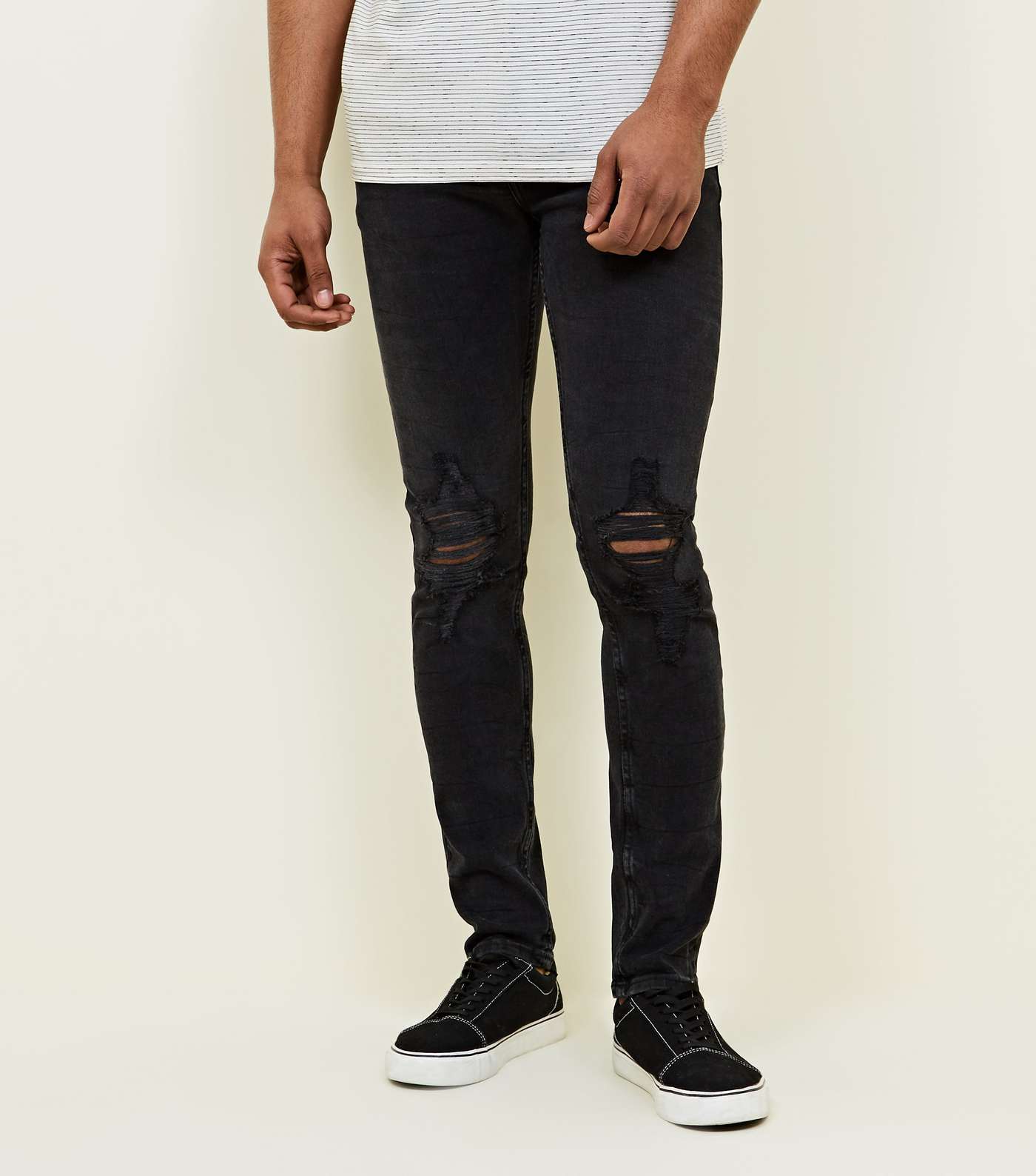 Black Washed Ripped Skinny Stretch Jeans