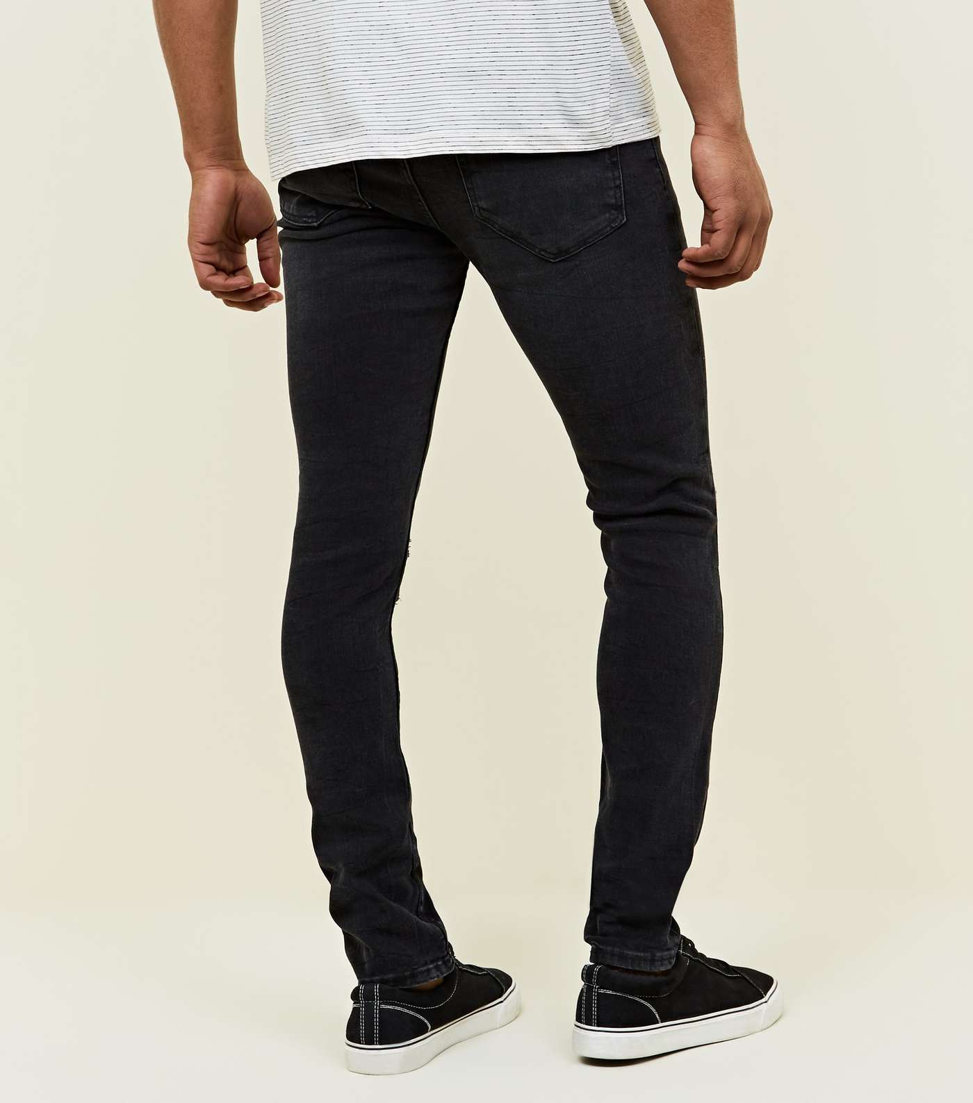 Black Washed Ripped Skinny Stretch Jeans Image 3