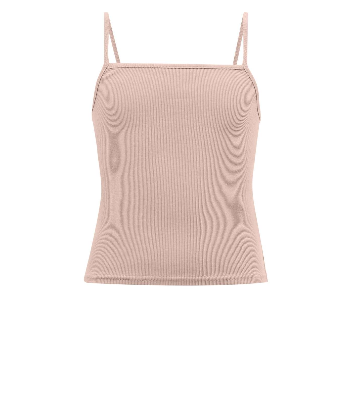 Girls Pale Pink Ribbed Square Neck Cami Image 4