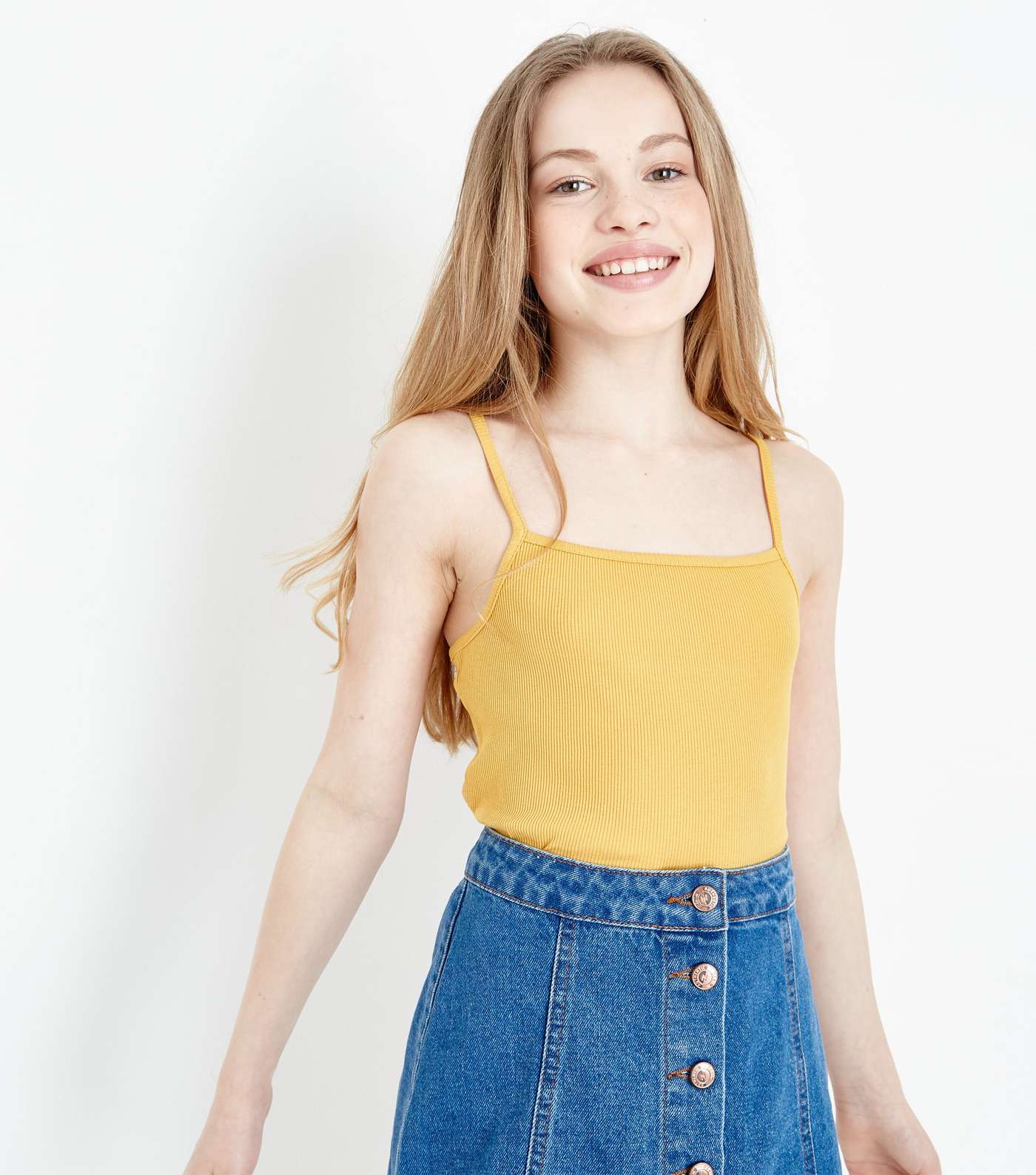 Girls Mustard Ribbed Square Neck Cami Top