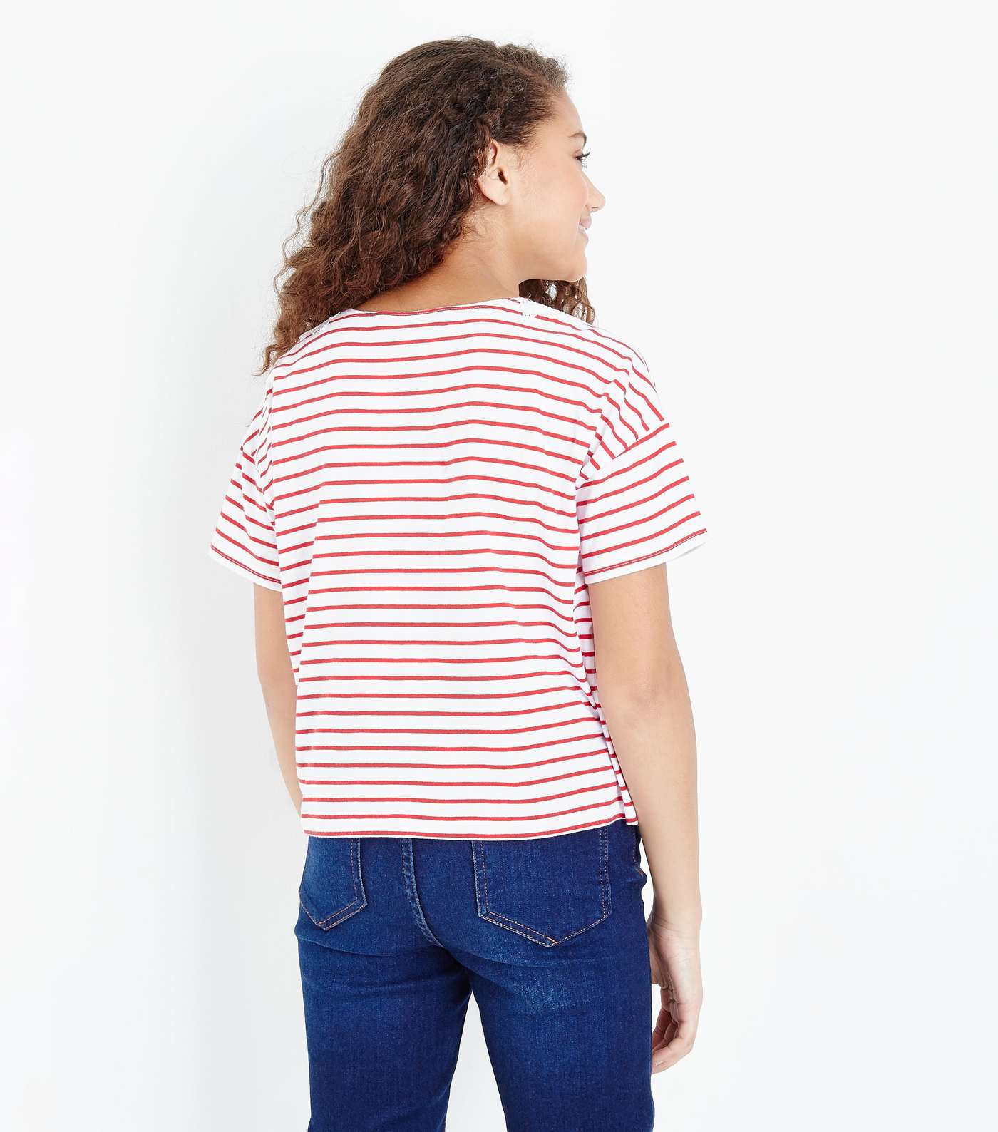 Teens White Contrast Stripe Floral Appliqué T-Shirt  Image 3