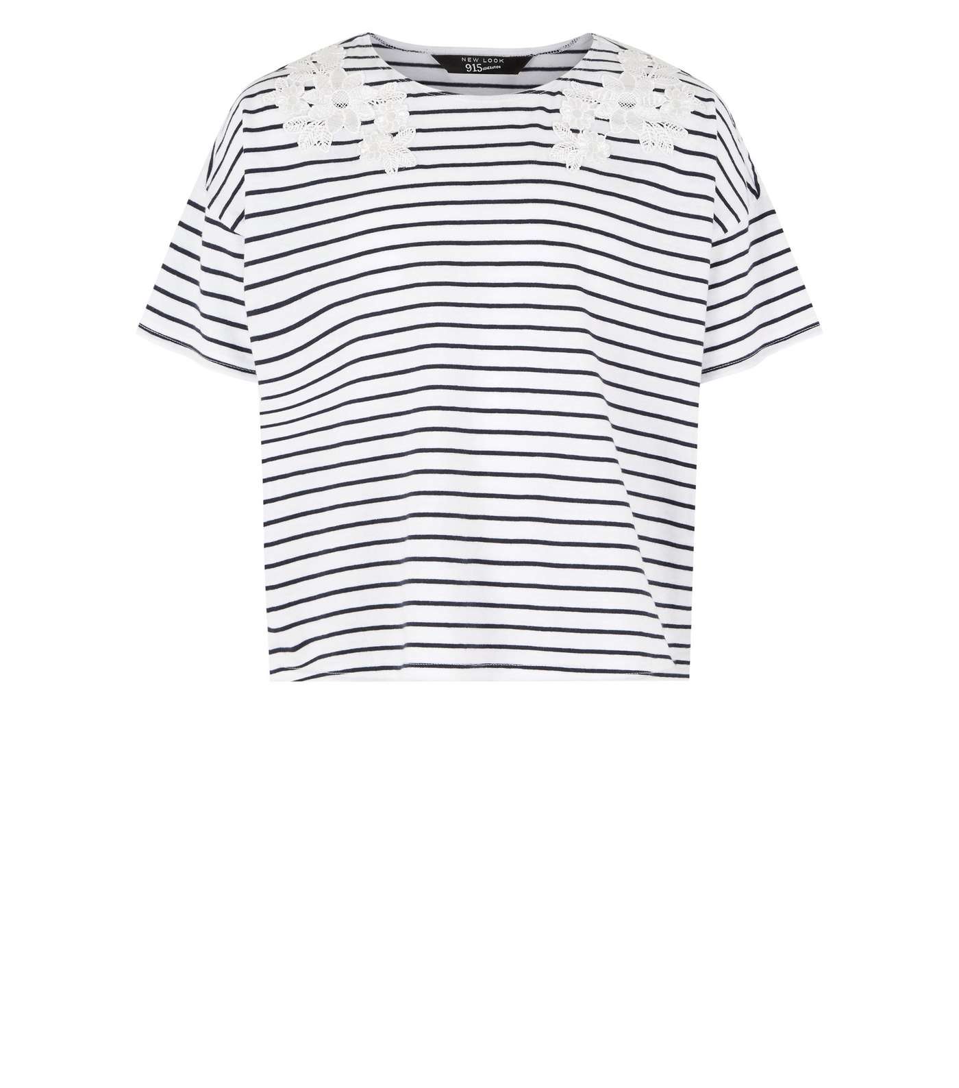 Teens Navy Contrast Stripe Floral Appliqué T-Shirt Image 4