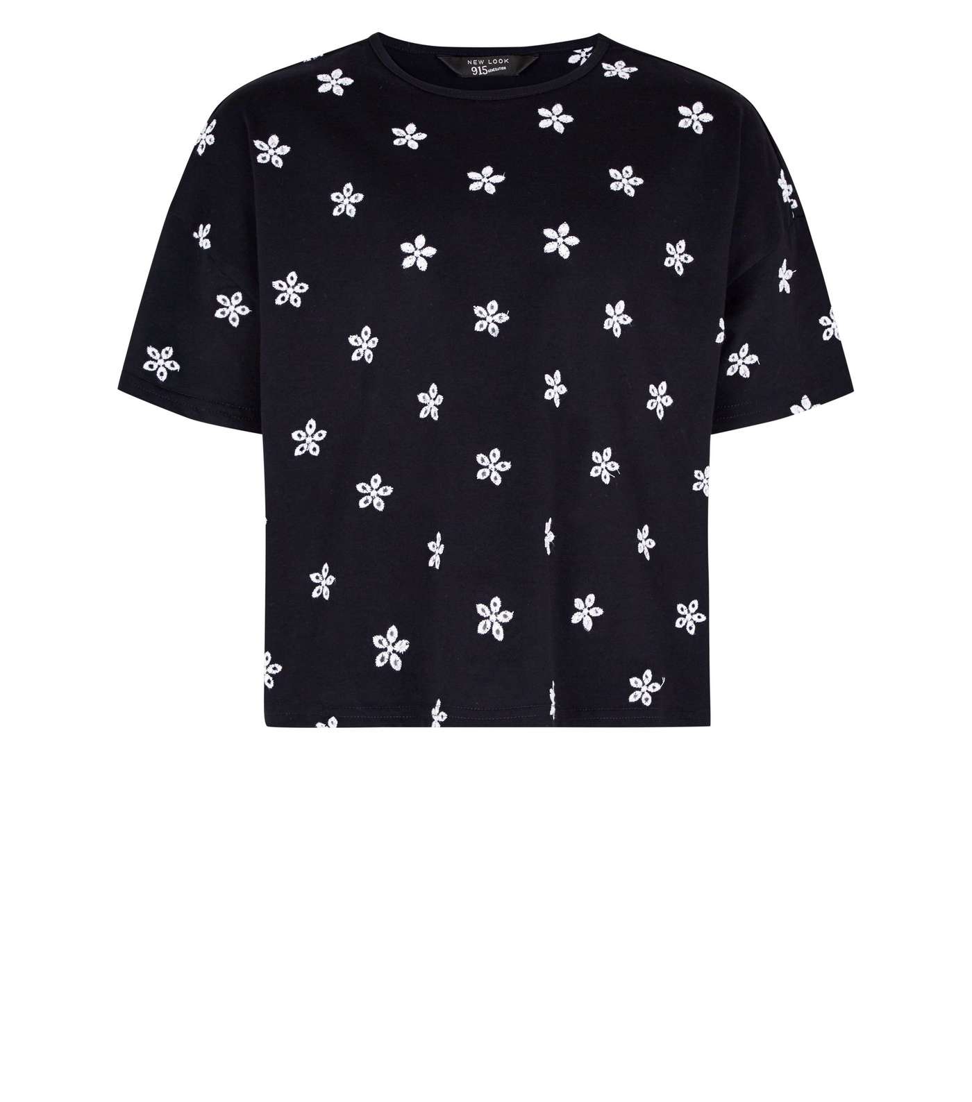 Girls Black Floral Embroidered T-Shirt Image 4