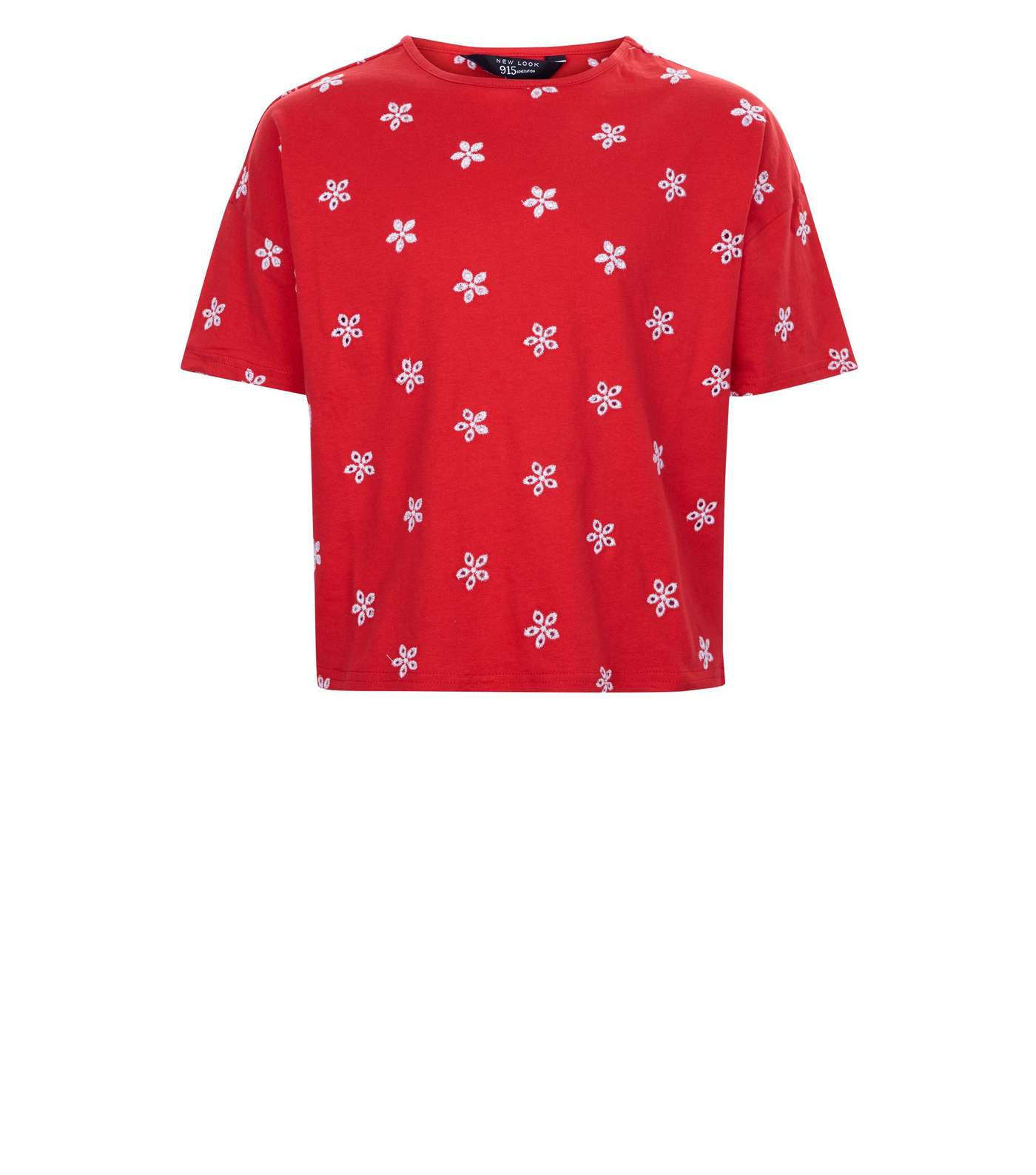 Teens Red Floral Embroidered T-Shirt Image 4