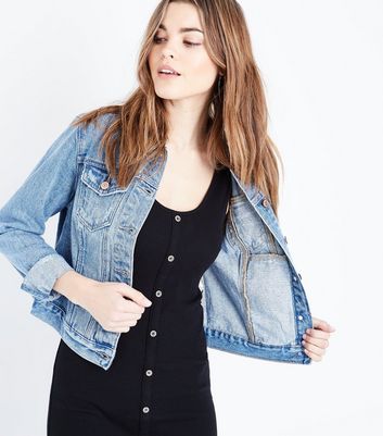 new look black cropped denim jacket