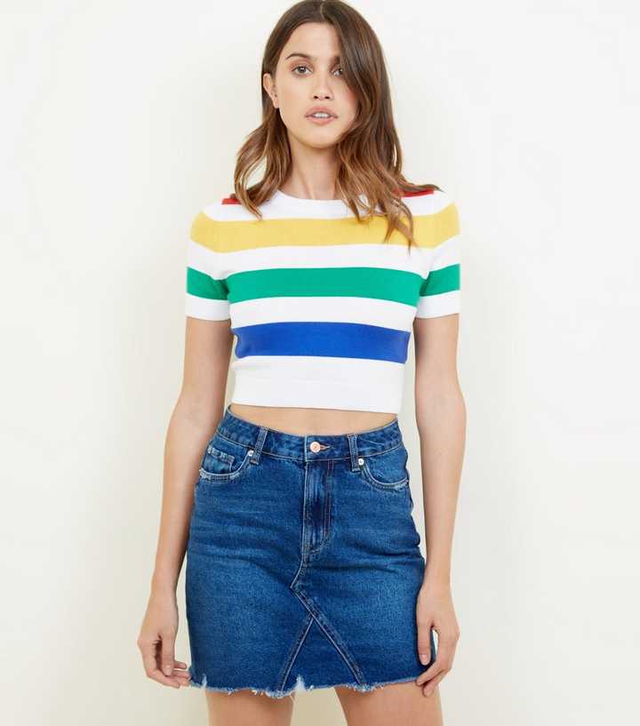 Blue Distressed Cut Off Denim Mini Skirt