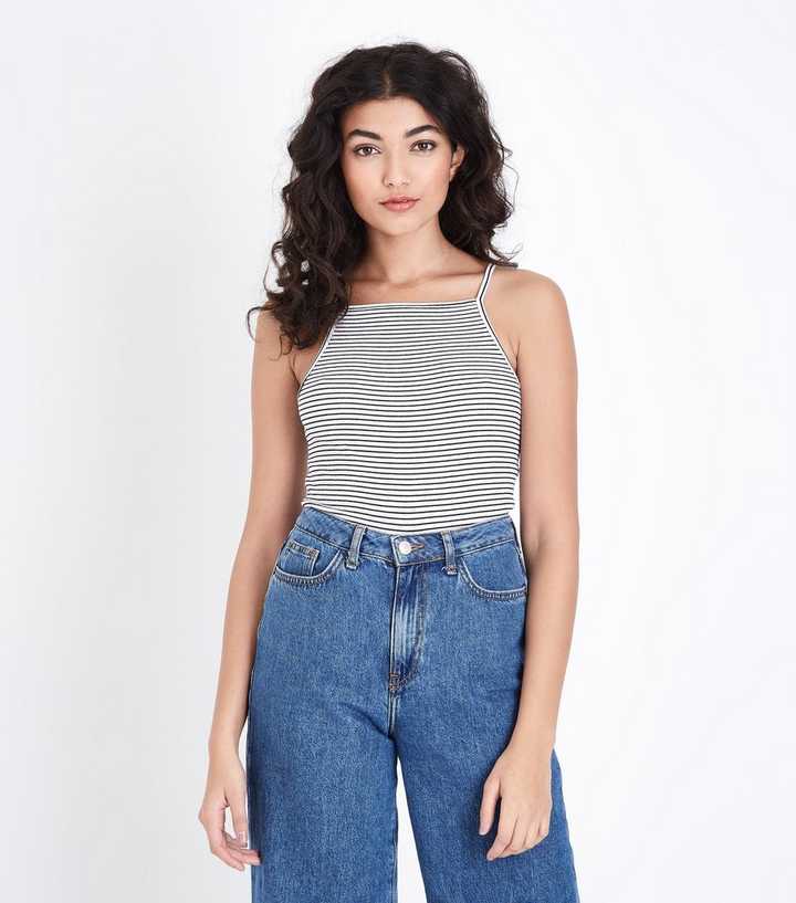 White Stripe Square Neck Cami
